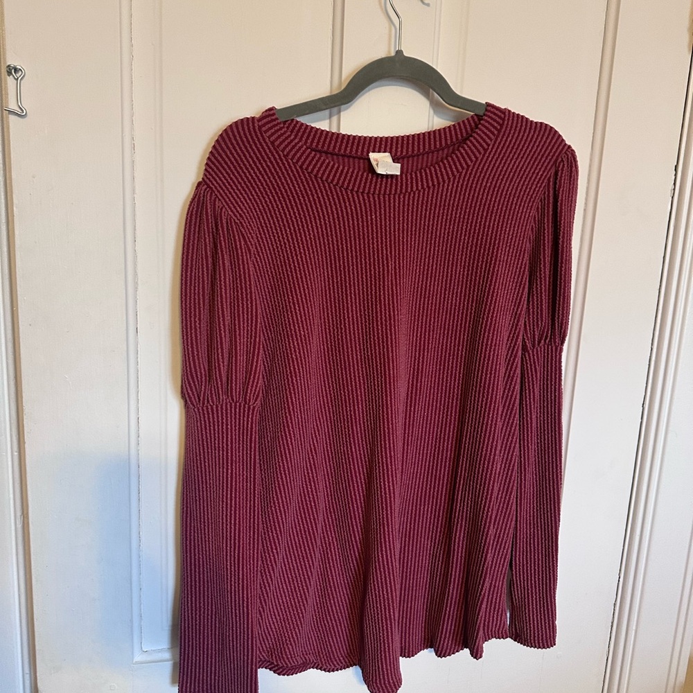 7th Ray Ribbed Knit Sweatshirt - Deep Red